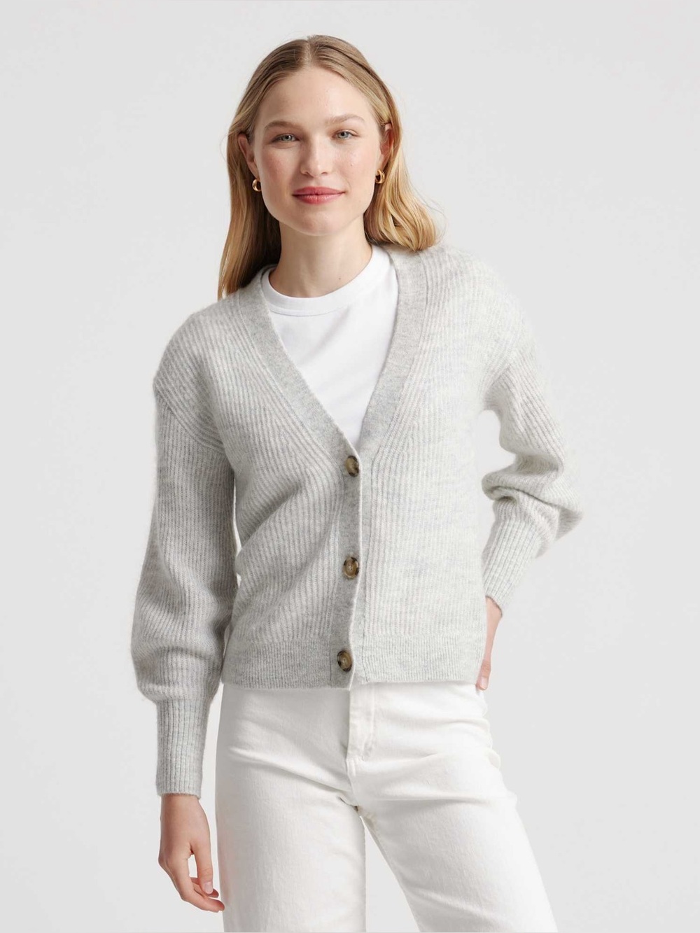Quince Alpaca Cardigan Sweater Wool Crop Light Gray Minimal Neutral Women’s S